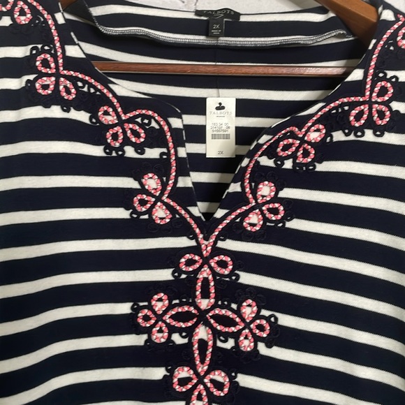 Talbots Woman’s Navy Striped Embellished V-Neck Long Sleeve Dress Size 2X New - Picture 5 of 16